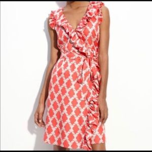 $375 Kate Spade Aubrey Wrap Dress 12 Coral Aqua